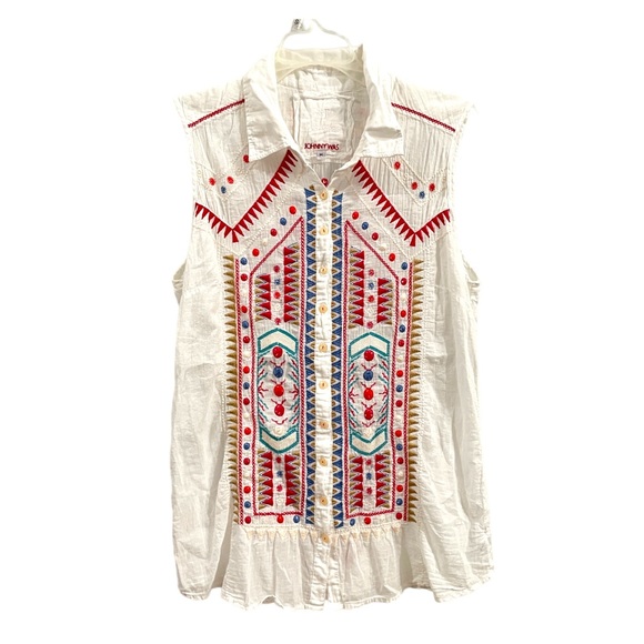 Johnny Was Tops - Johnny Was Sleeveless Embroidered Blouse Size Medium